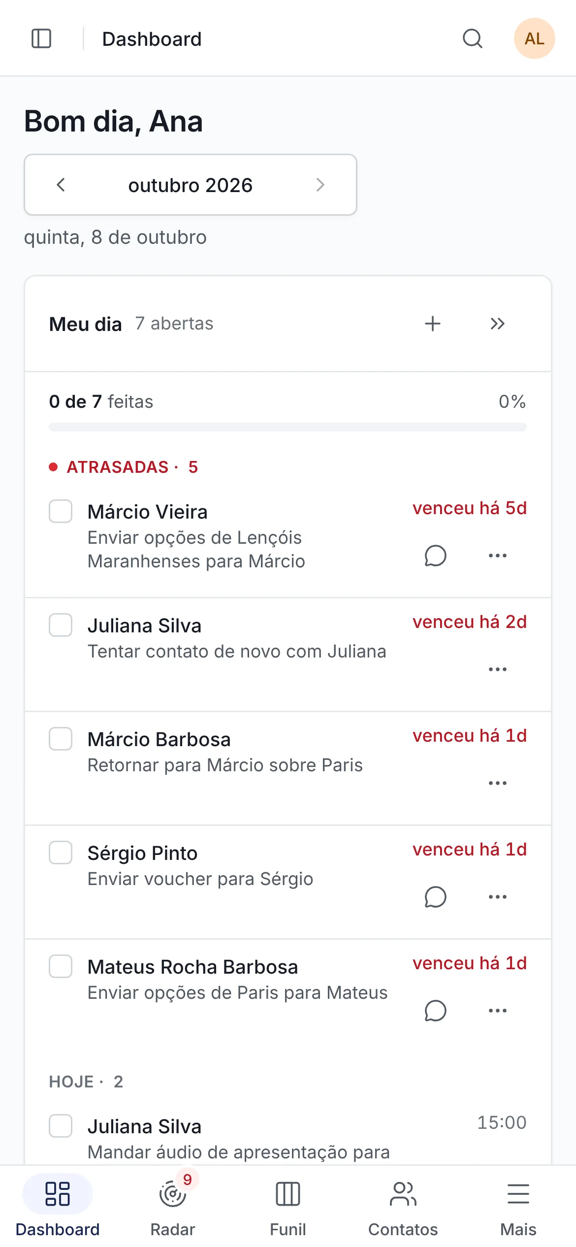 Dashboard da Selltio com os indicadores do mês, o funil e o ranking de vendedores